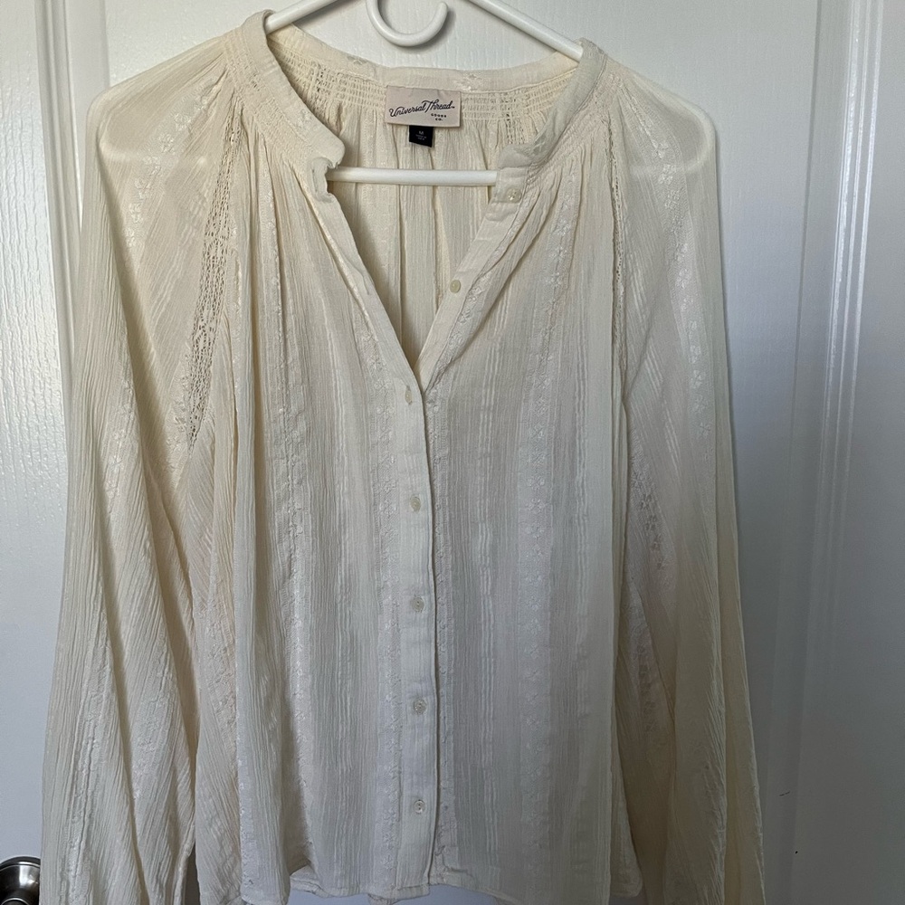 Boho, Gauze, Ivory, Button Down Blouse/ Top